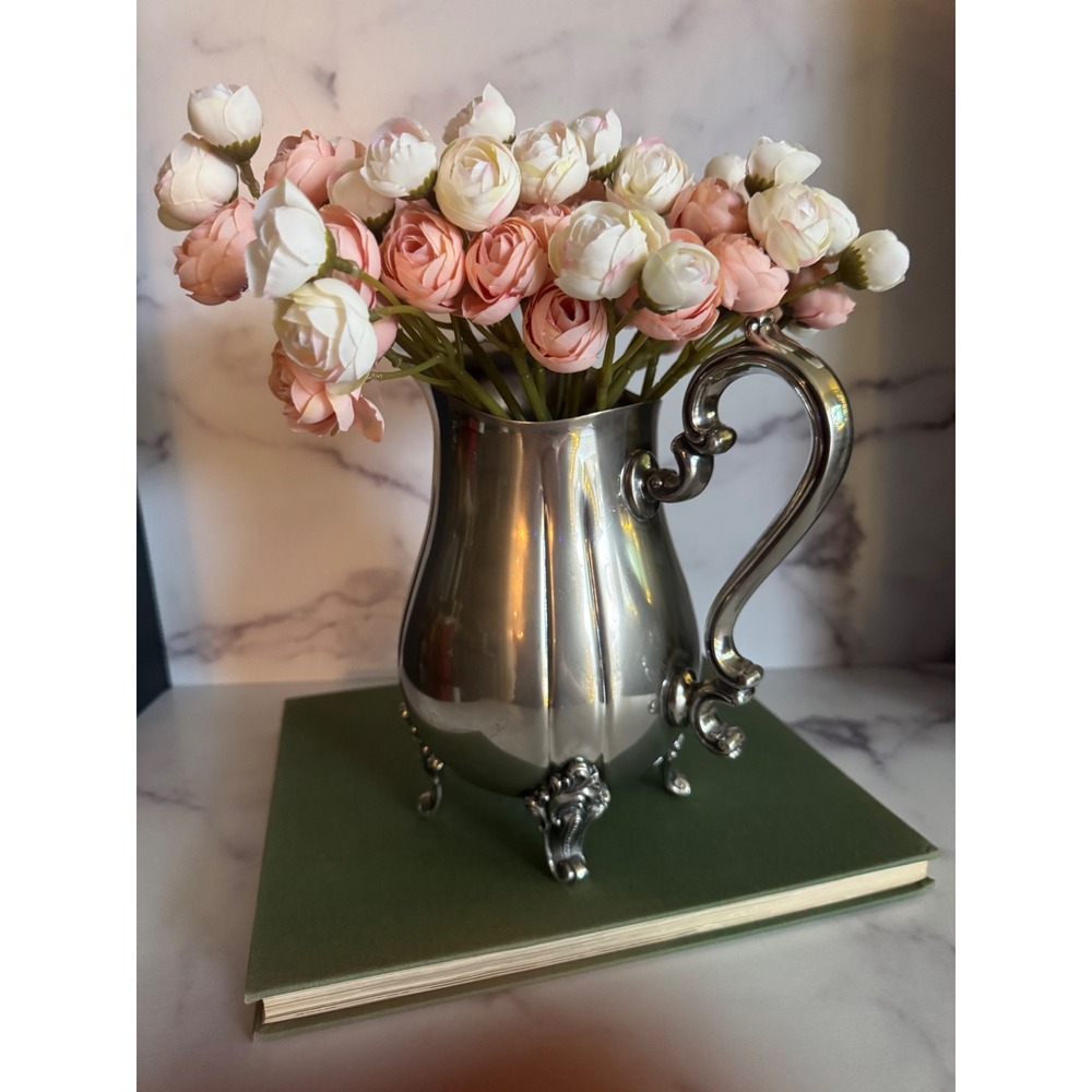 Gorham Silverplate Water Pitcher Melon Ribbed Footed Ice Guard Scrolled Handle